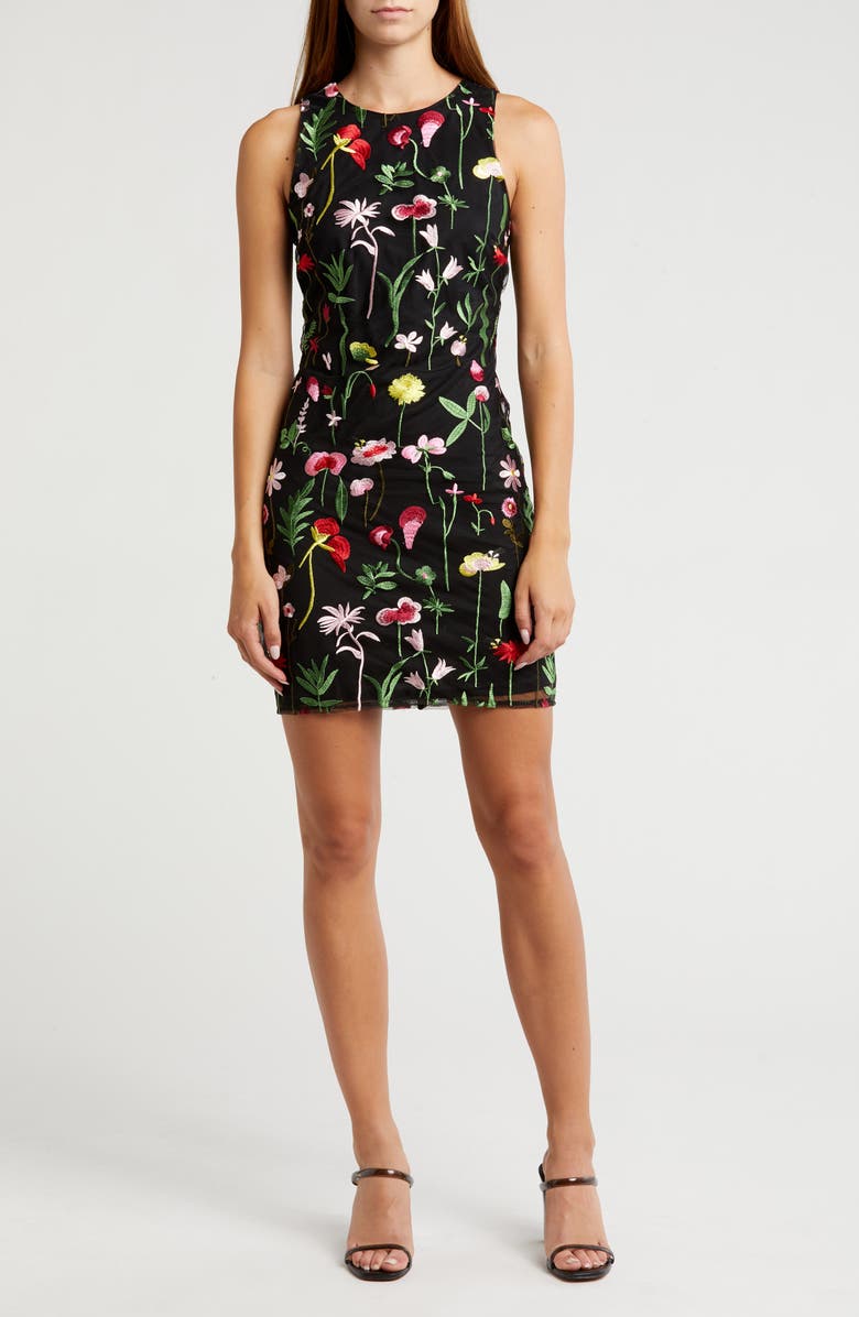Sam Edelman Fresh Cut Floral Embroidered Sheath Dress, Main, color, Black Mult