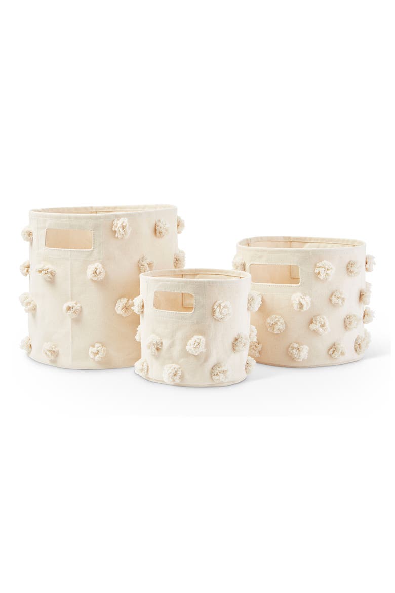 Pom Set of 3 Canvas Bins, Main, color, IVORY