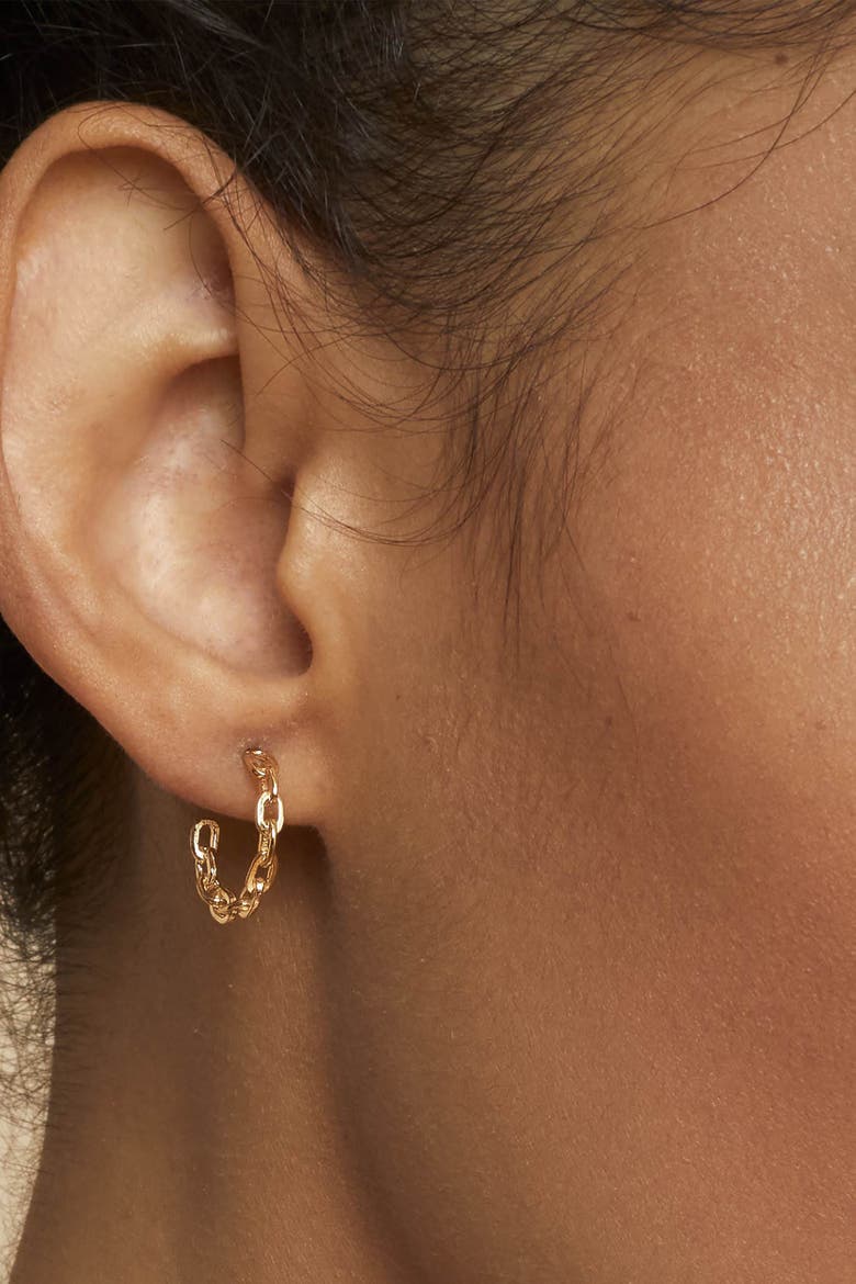 14K Yellow Gold Venice Link Mini Hoops, Alternate, color, Yellow Gold
