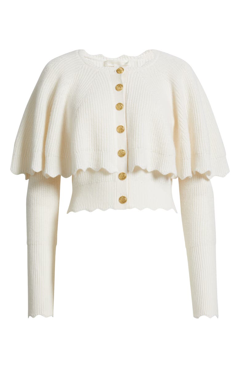 LoveShackFancy Daelyn Capelet Cashmere & Wool Cardigan, Alternate, color, Champagne
