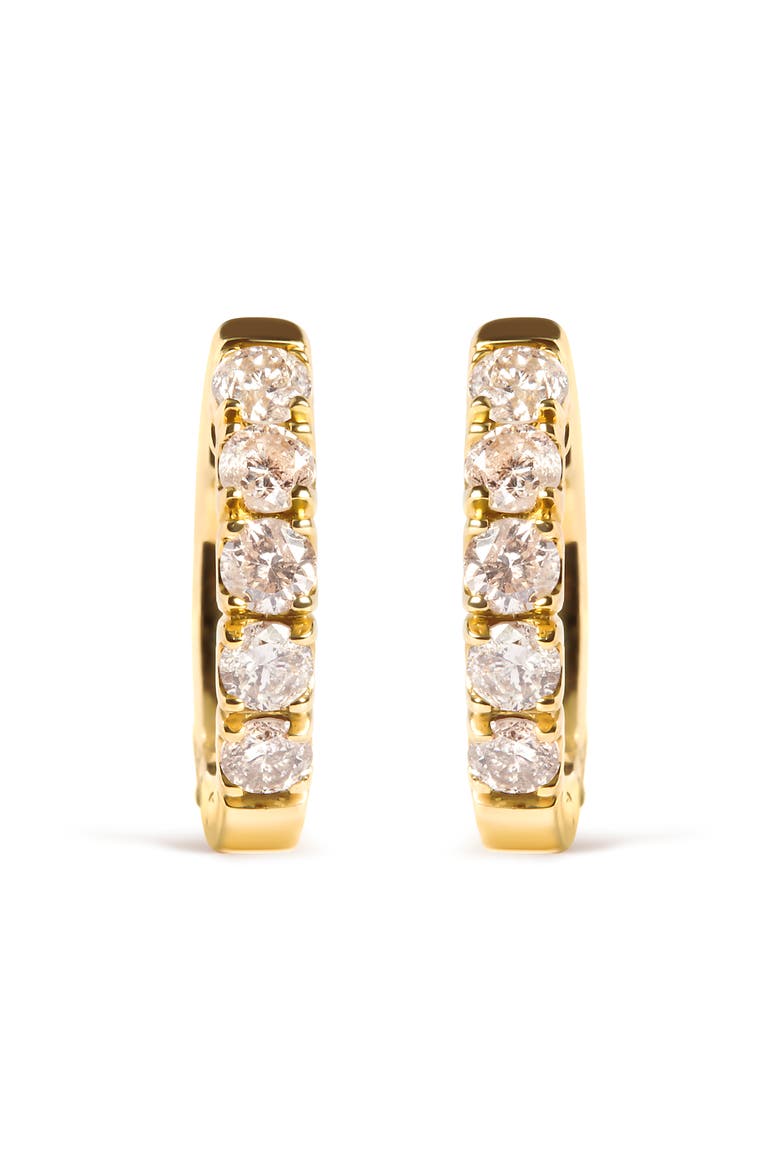 10K Yellow Gold 1/2 Cttw Round-Cut Diamond Hoop Earrings, Alternate, color, Yellow Gold