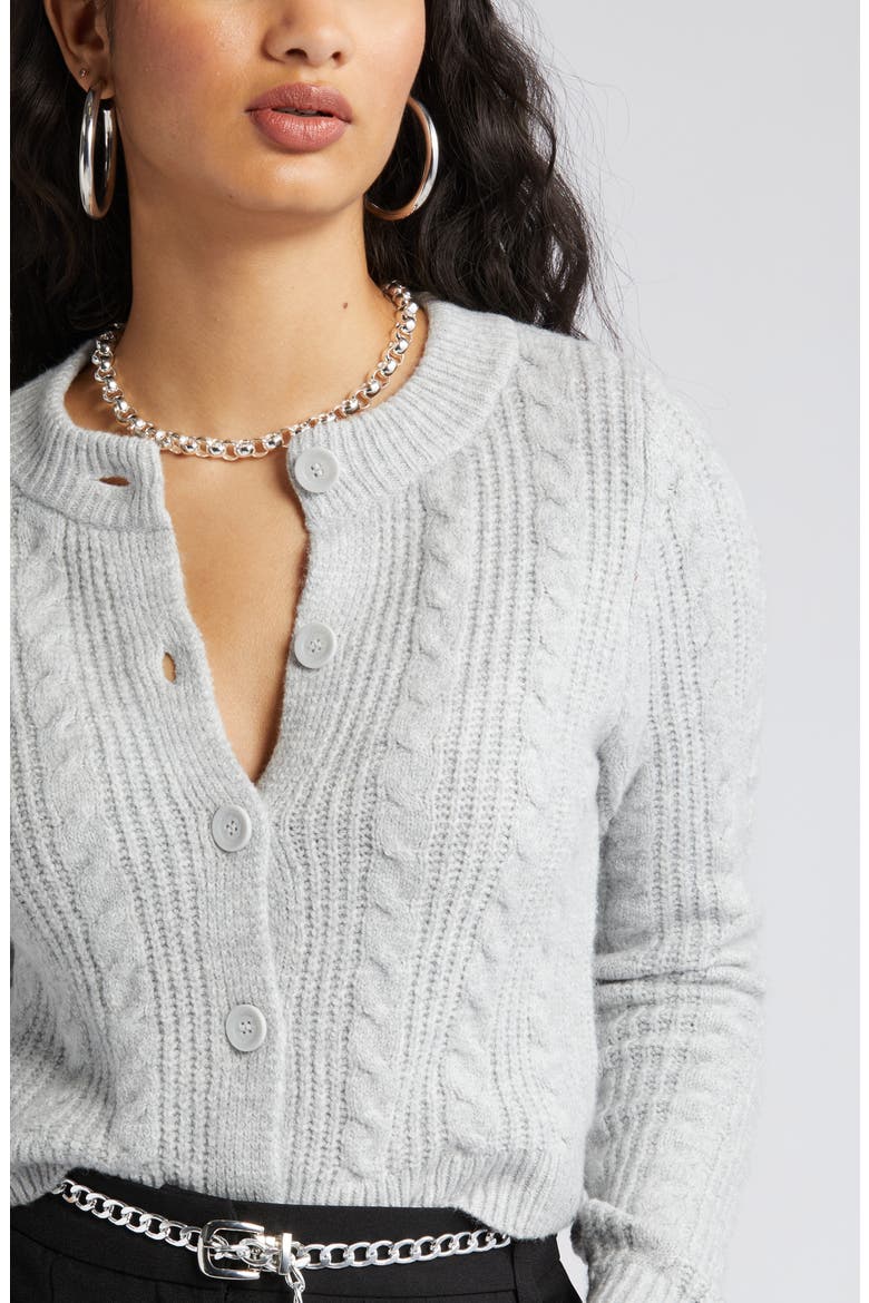 Cable Knit Crop Cardigan, Alternate, color, GREY HEATHER