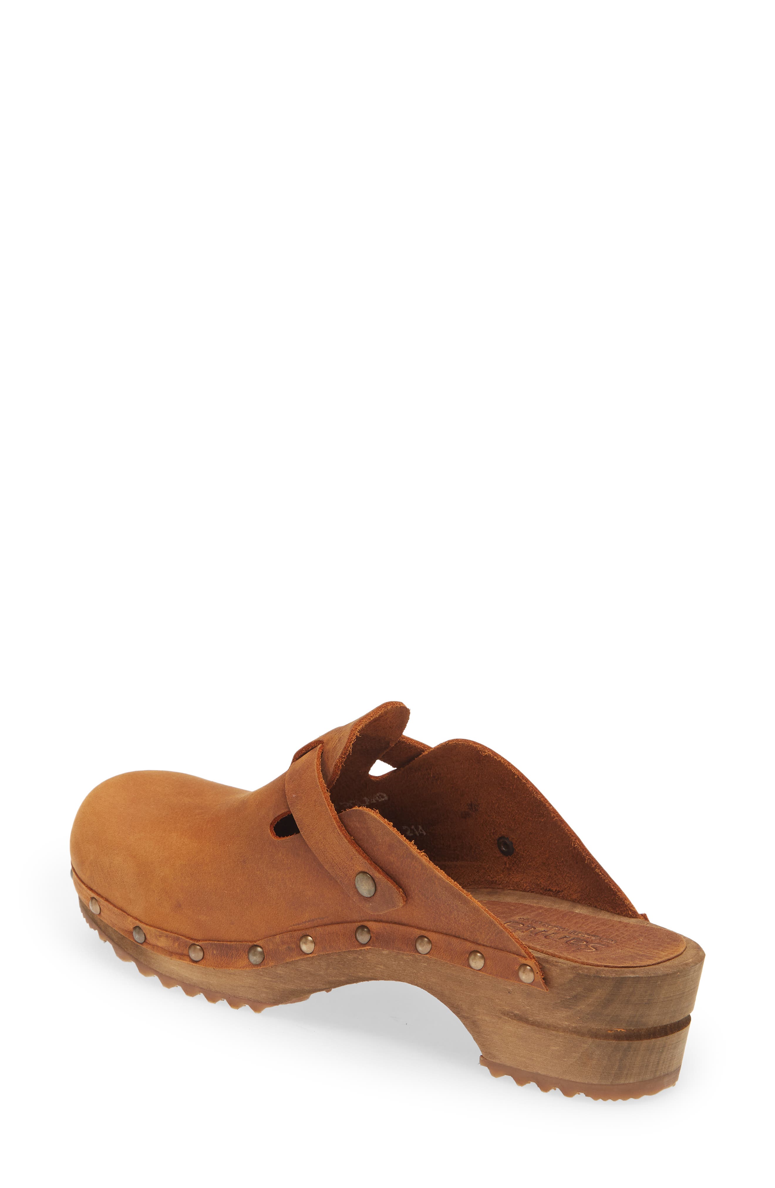 Kristel Stud Leather Clog, Alternate, color, CHESTNUT