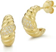 GLAZE JEWELRY Pavé Cubic Zirconia Twisted Huggie Hoop Earrings