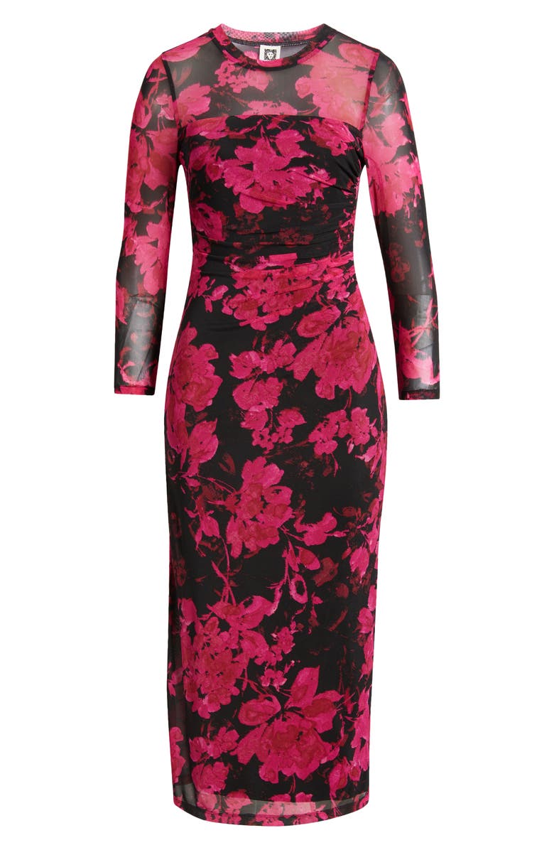 Anne Klein Print Ruched Mesh Midi Dress, Alternate, color,