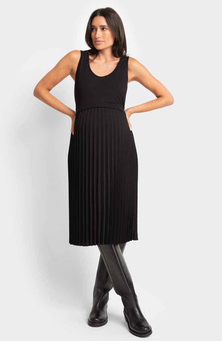 Seraphine Pleated Dress & Cable Knit Cardigan Maternity/Nursing Set, Alternate, color, 