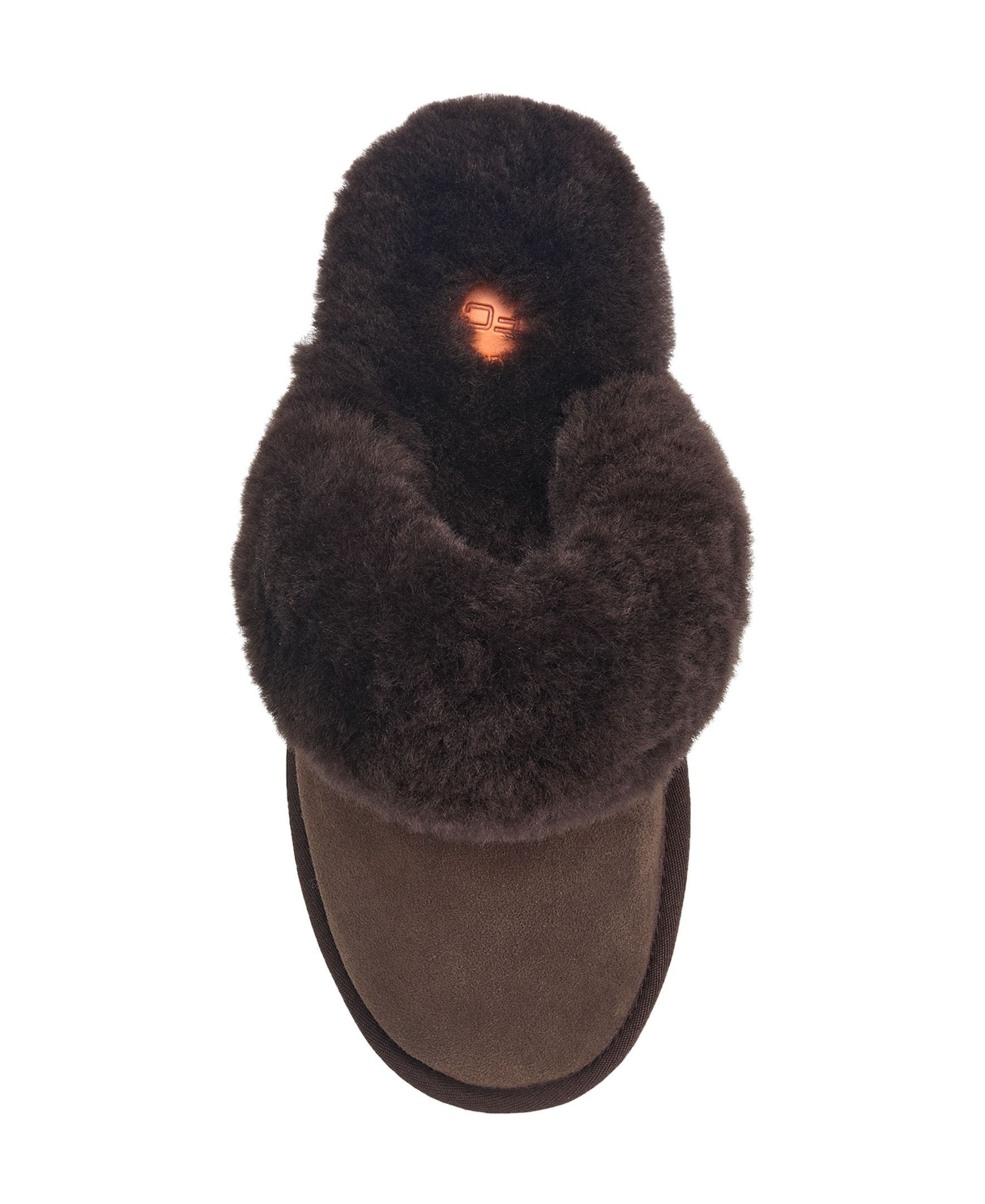 Gens Fur Band Open Slipper, Alternate, color, Chocolate