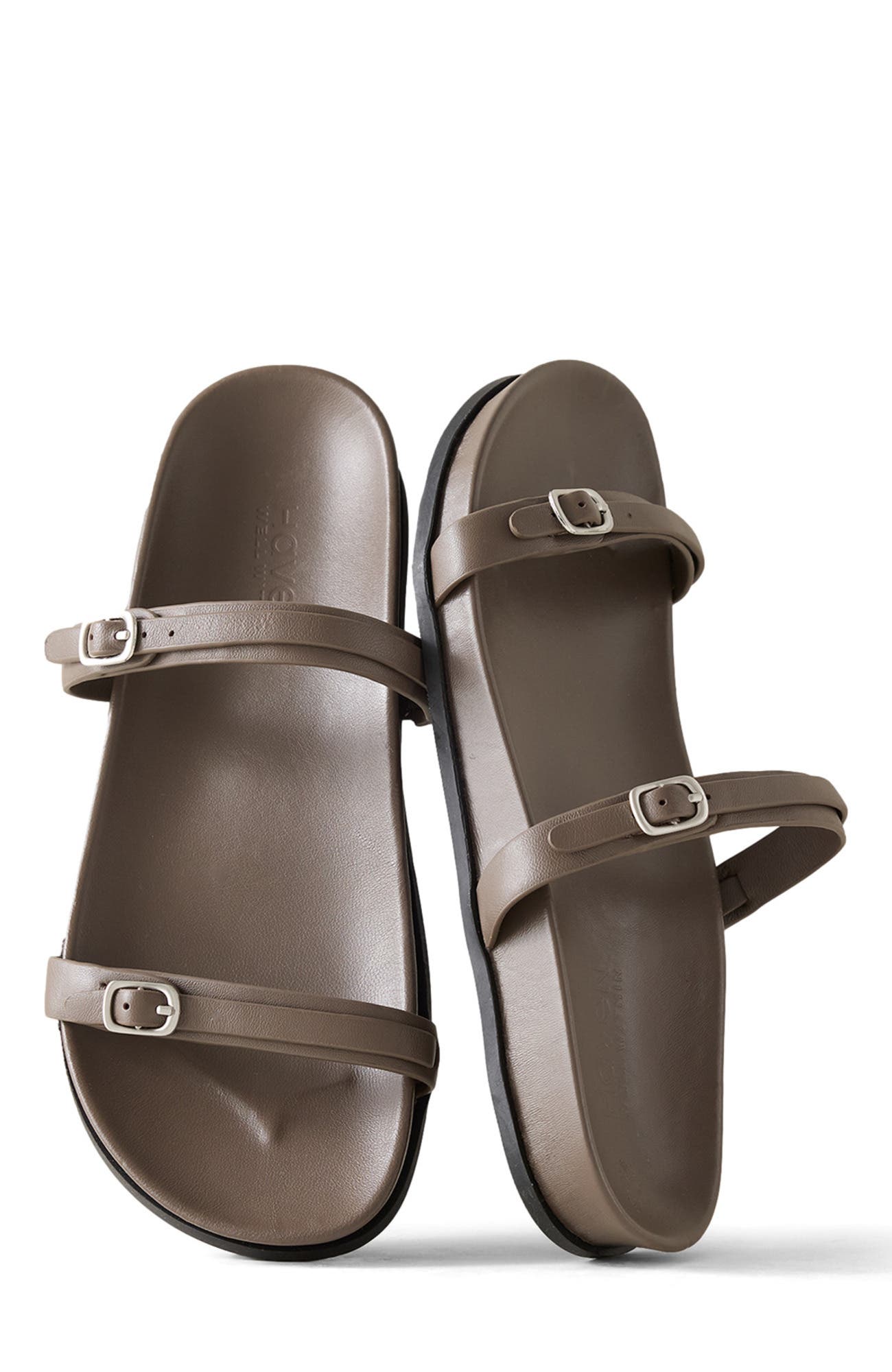 Haven Well Within Leather Double Strap Buckle Sandals, Main, color, Slate Brown
