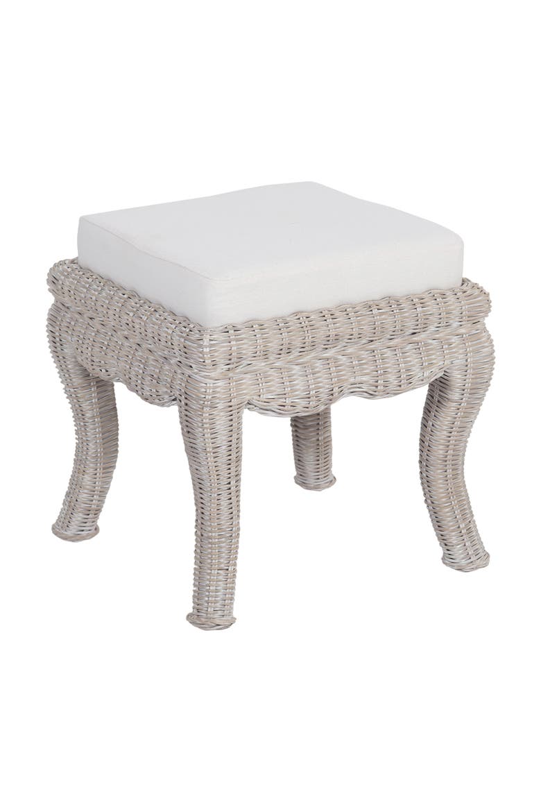 Rowan Coastal Woven Rattan Vanity Stool with Upholstered Cushion, Mango Wood Backless Makeup Chair for Bedroom Bath, Main, color, Gray White Wash