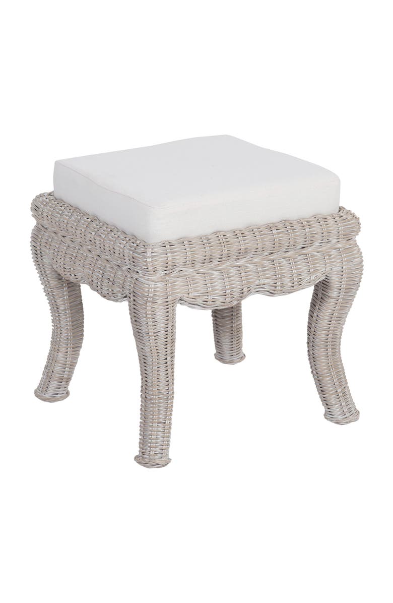 JONATHAN Y Rowan 19.7" Bohemian Designer Woven Rattan/Wood Ottoman Vanity Stool, White Cushion Seat, Main, color, Gray White Wash