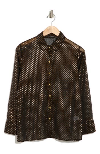 T Tahari Metallic Dot Long Sleeve Button-up Shirt