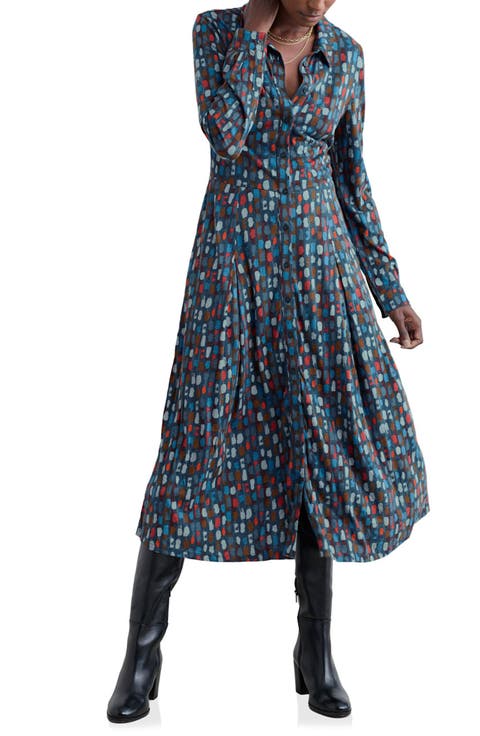 Coastline Print Long Sleeve Organic Cotton Blend Shirtdress