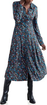 Seasalt Cornwall Coastline Print Long Sleeve Organic Cotton Blend Shirtdress