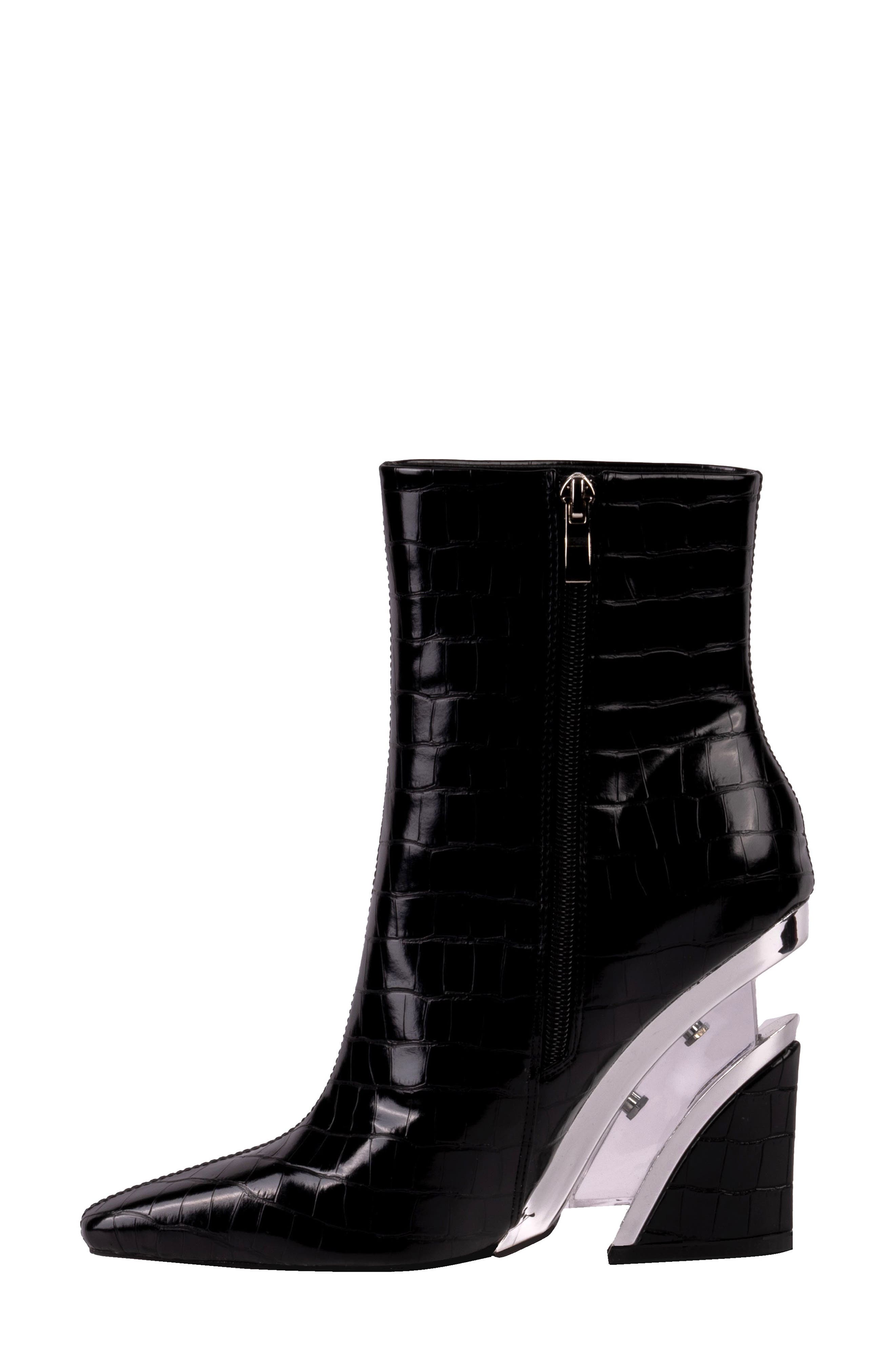 NINETY UNION Via Croc Embossed Block Heel Bootie, Alternate, color, Black