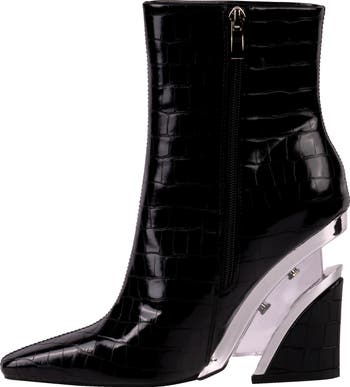Via Croc Embossed Block Heel Bootie