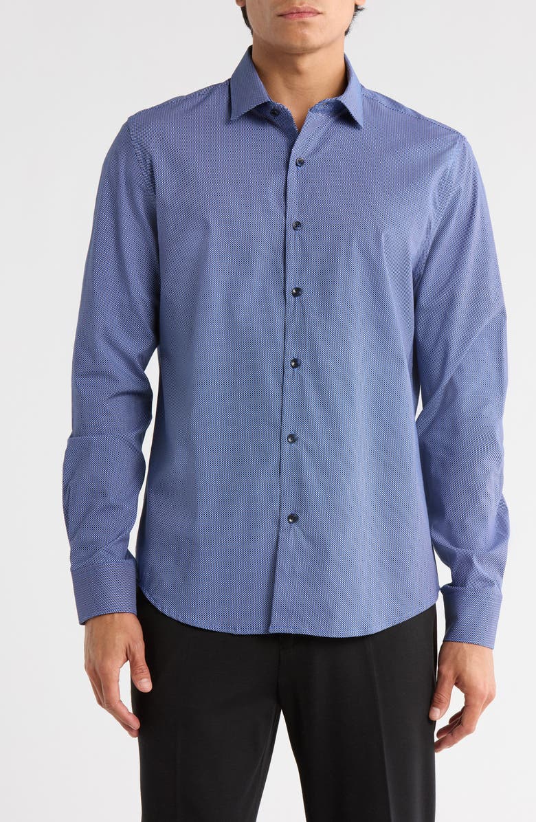 DENIM AND FLOWER Geometric Print Button-Up Shirt, Main, color, 