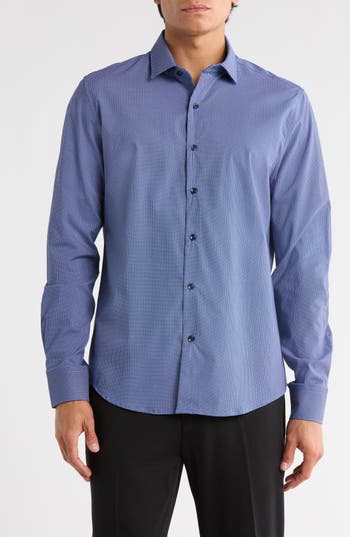 Denim And Flower Geometric Print Button-up Shirt In Blue