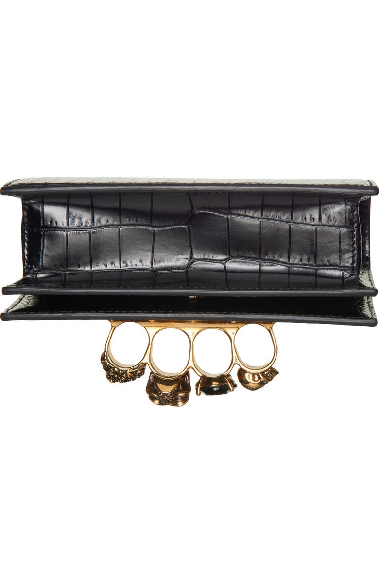McQueen Alexander McQueen Jewelled Knuckle Croc Embossed Leather Crossbody Bag, Alternate, color, Black/ Gold