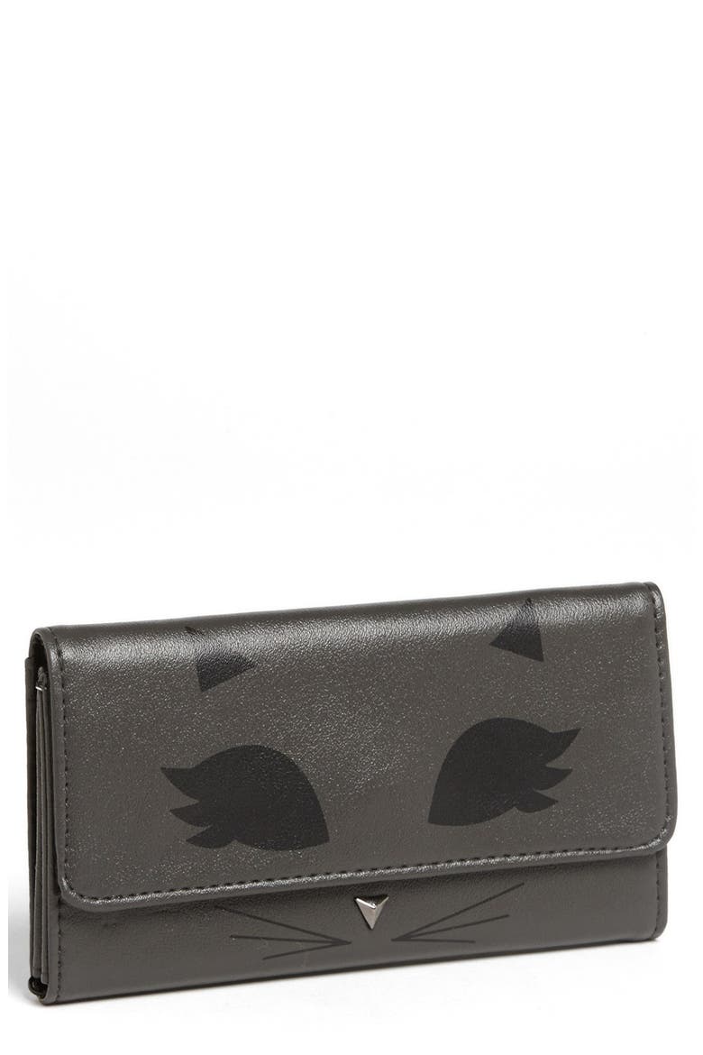 'Cat' Faux Leather Wallet, Main, color, GREY/ BLACK