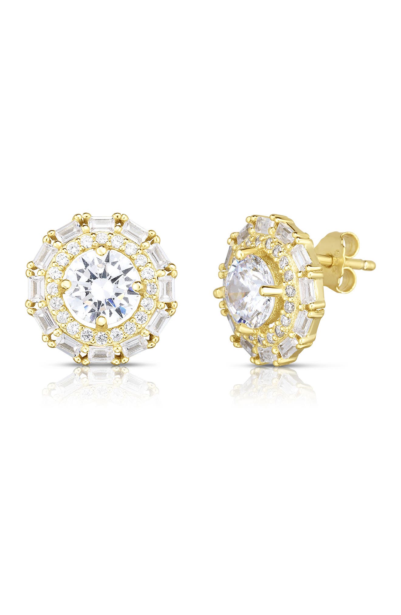 SPHERA MILANO Gold Vermeil CZ Double Halo Stud Earrings