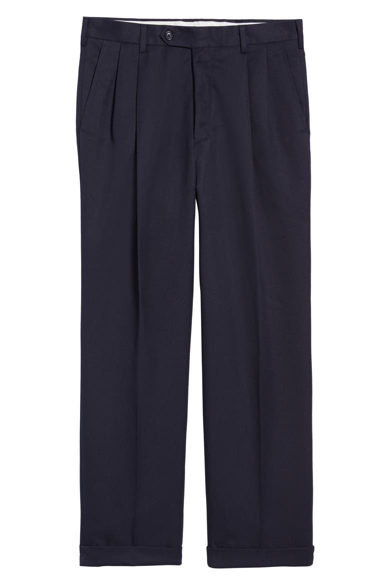 Classic Fit Pleated Microfiber Performance Trousers, Alternate, color, NAVY
