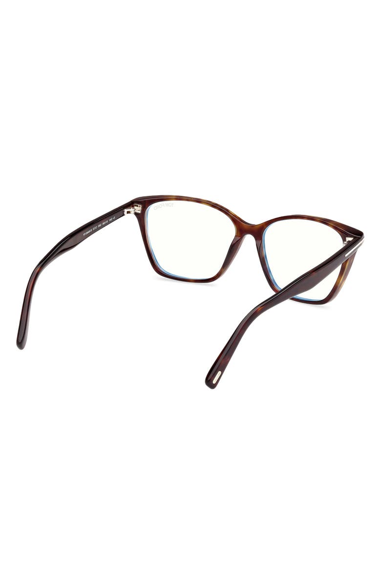 TOM FORD 56mm Cat Eye Blue Light Blocking Optical Glasses, Alternate, color, Havana Eco / T Logo