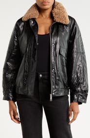 Rebecca Minkoff Faux Leather Bomber Jacket with Faux Shearling Collar