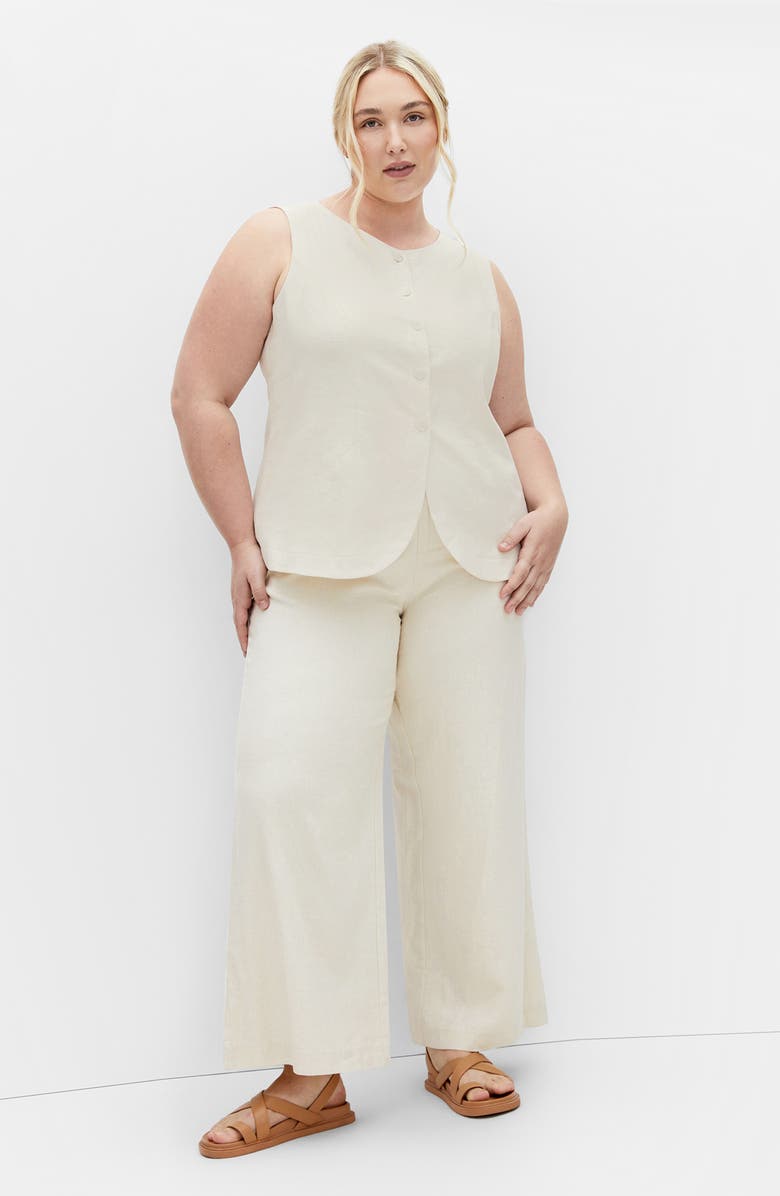 City Chic Viven Linen Blend Wide Leg Pants, Alternate, color, Cream