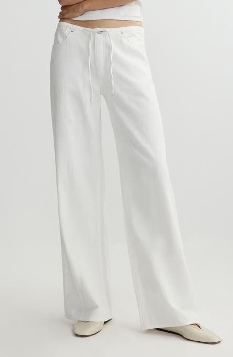 Sienna Drawstring Low Rise Relaxed Wide Leg Jeans (White Aura)