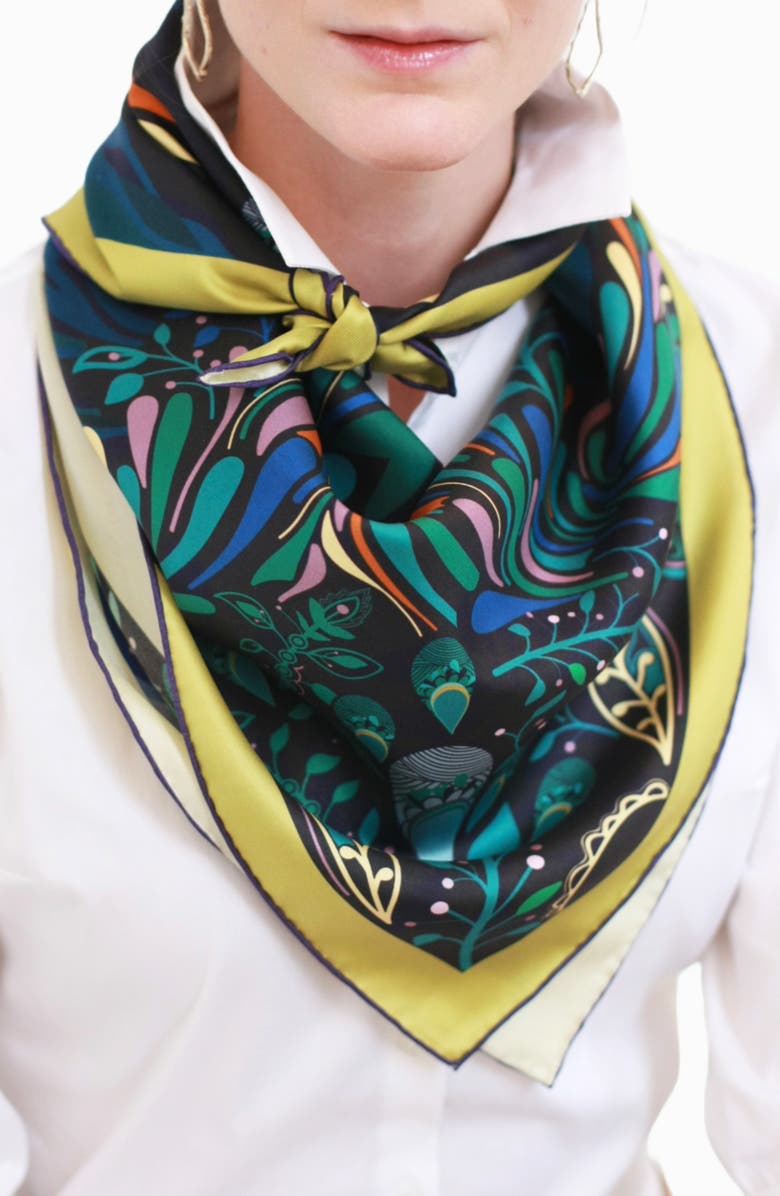 Jessie Zhao New York Silk Scarf of The Sprinkle Night, Alternate, color, Black