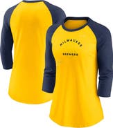 Nike Women's Nike Gold/Navy Milwaukee Brewers Next Up Tri-Blend Raglan 3/4-Sleeve T-Shirt