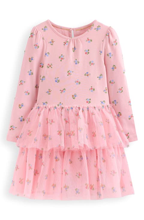 Kids' Floral Long Sleeve Tiered Tulle Dress (Toddler, Little Kid & Big Kid)