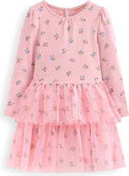 Mini Boden Kids' Floral Long Sleeve Tiered Tulle Dress