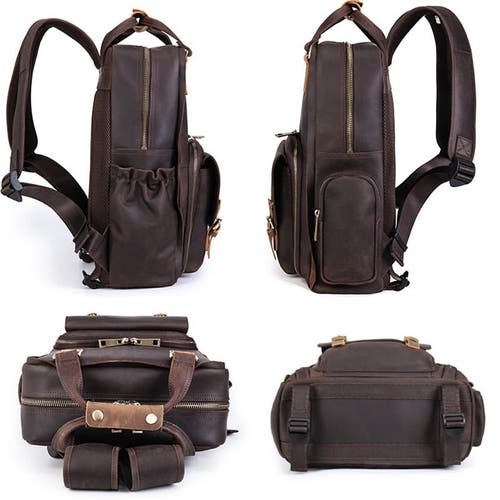 Steel Horse Leather The Gaetano | Large Leather Backpack Camera Bag With Tripod Holder In Dark Brown
