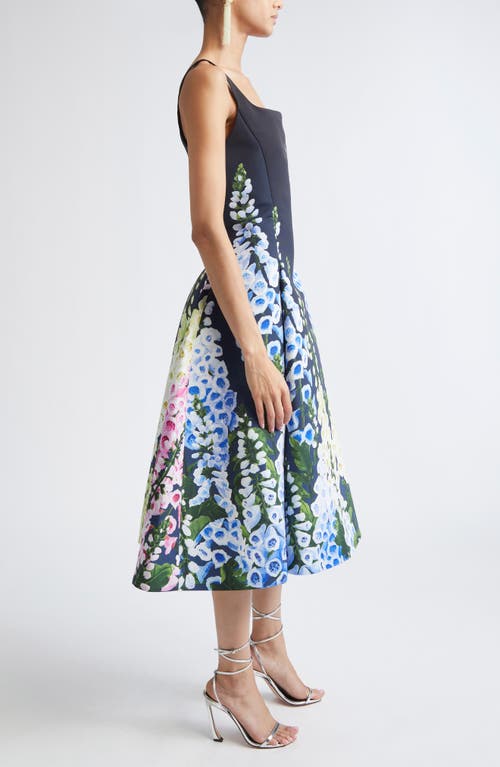 Oscar De La Renta Multi Foxglove Degrade Printed Faille Midi Cocktail Dress In Blue
