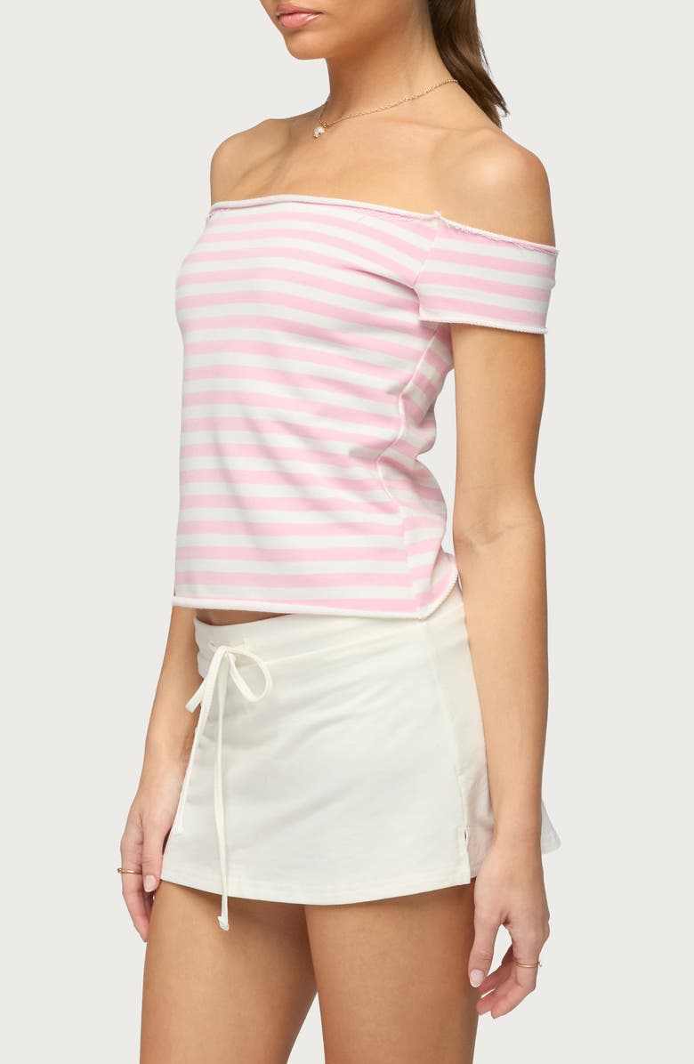 EDIKTED Stripe Off the Shoulder French Terry Top, Alternate, color, 