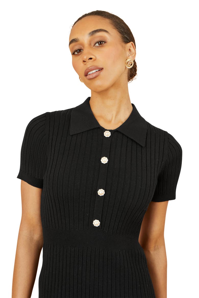 Fitted Rib Knitted Midi Dress, Alternate, color, Black