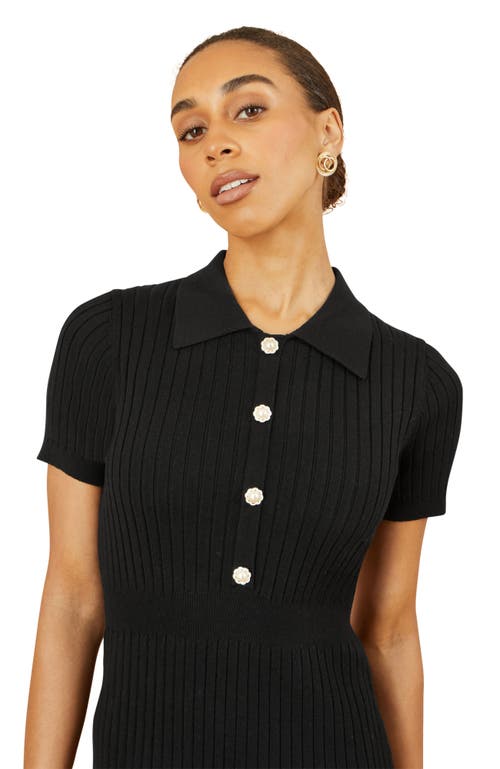Yumi Fitted Rib Knitted Midi Dress In Black