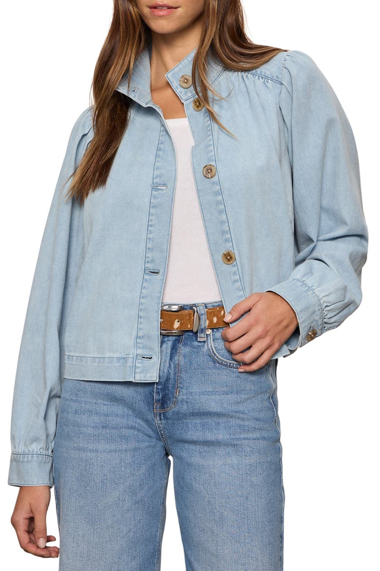 Puff Shoulder Denim Jacket, Main, color, WHISPER