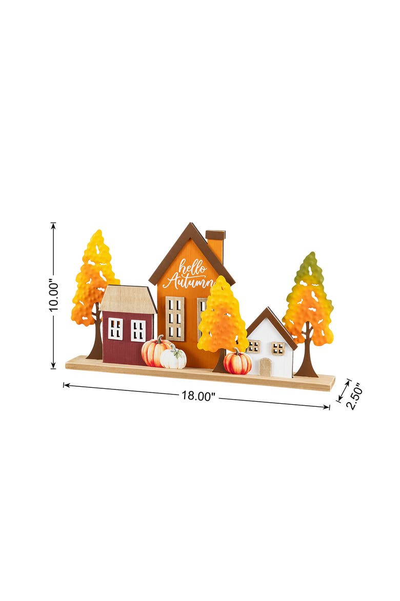 18"L Fall Metal & Wood Village Table Decor, Alternate, color, Orange
