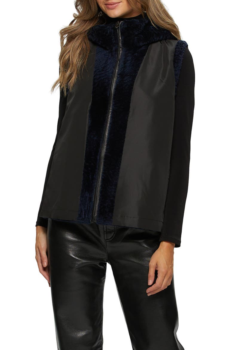Reversible Genuine Shearling Hooded Vest, Alternate, color, NAVY/BLACK