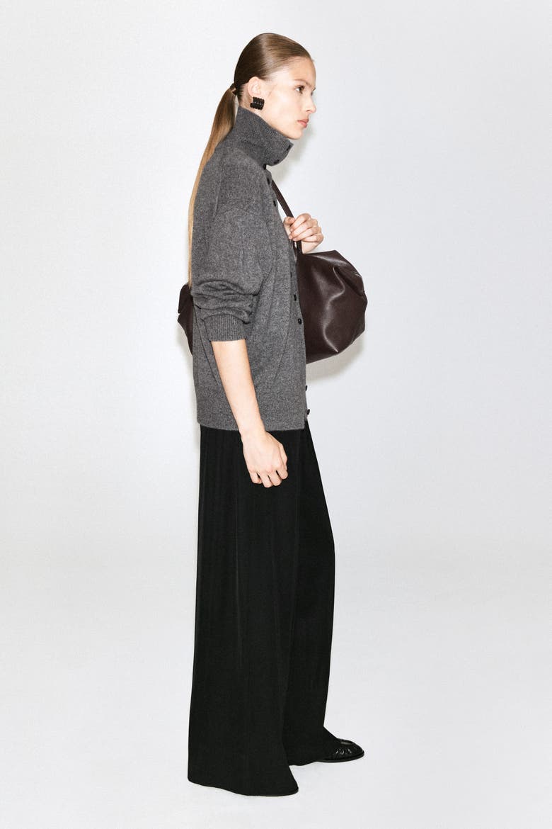 Sculpted Cashmere Mock-Neck Cardigan, Alternate, color, GRAY MÉLANGE