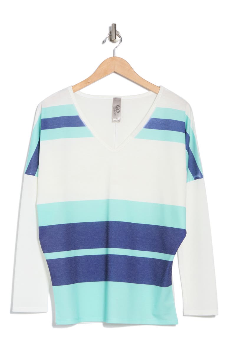 V-Neck Dolman Sleeve Sweater, Alternate, color, IVORY MINT BLUE PATTERN PRINT