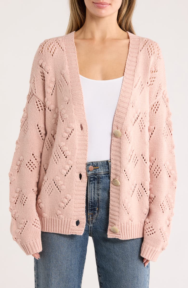Caslon<sup>®</sup> V-Neck Bubble Stitch Cardigan, Main, color, Pink Smoke