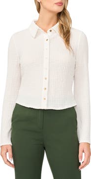 Halogen® Flare Sleeve Knit Button-Up Shirt