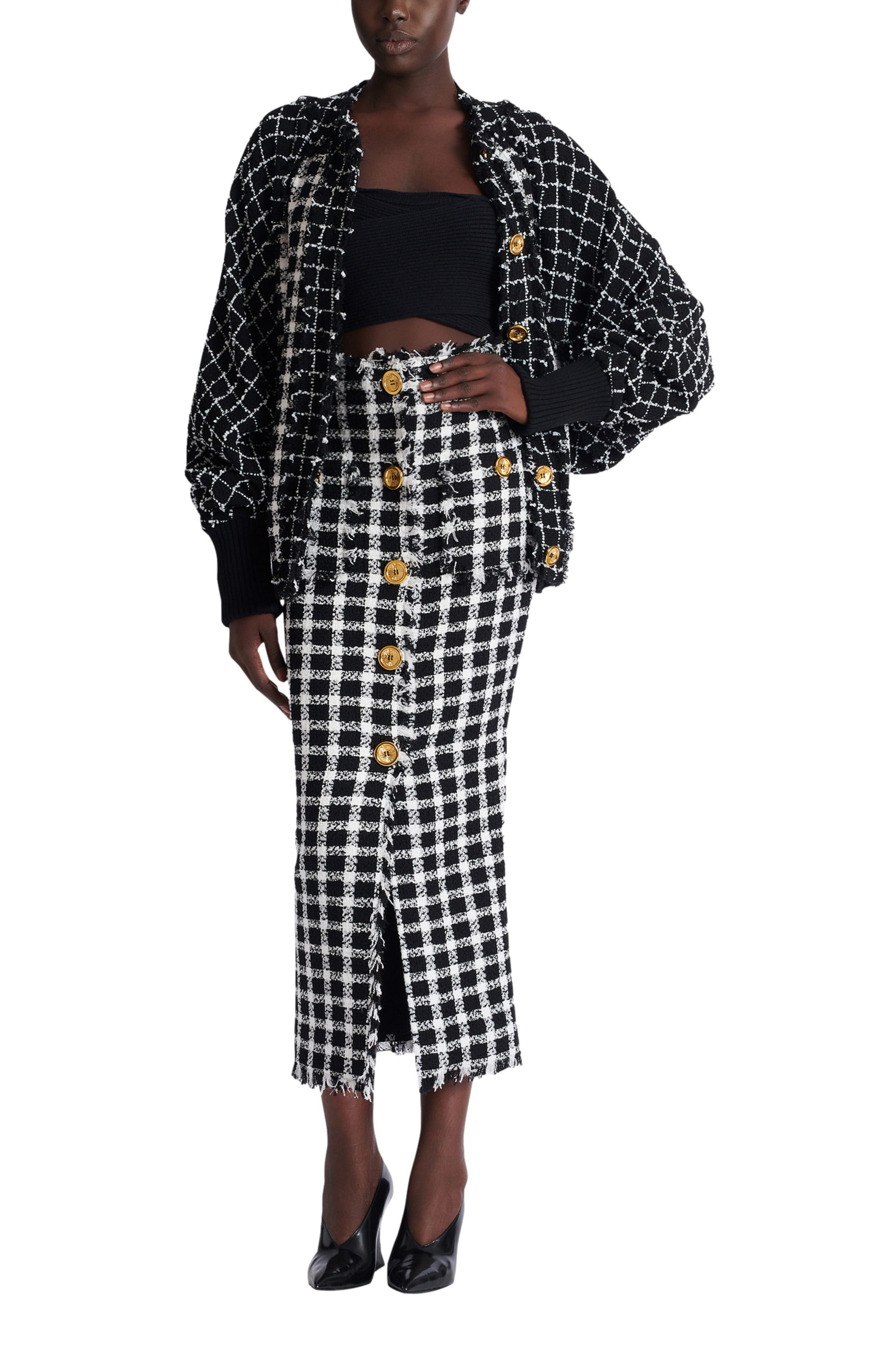 Long gingham tweed skirt - image 2