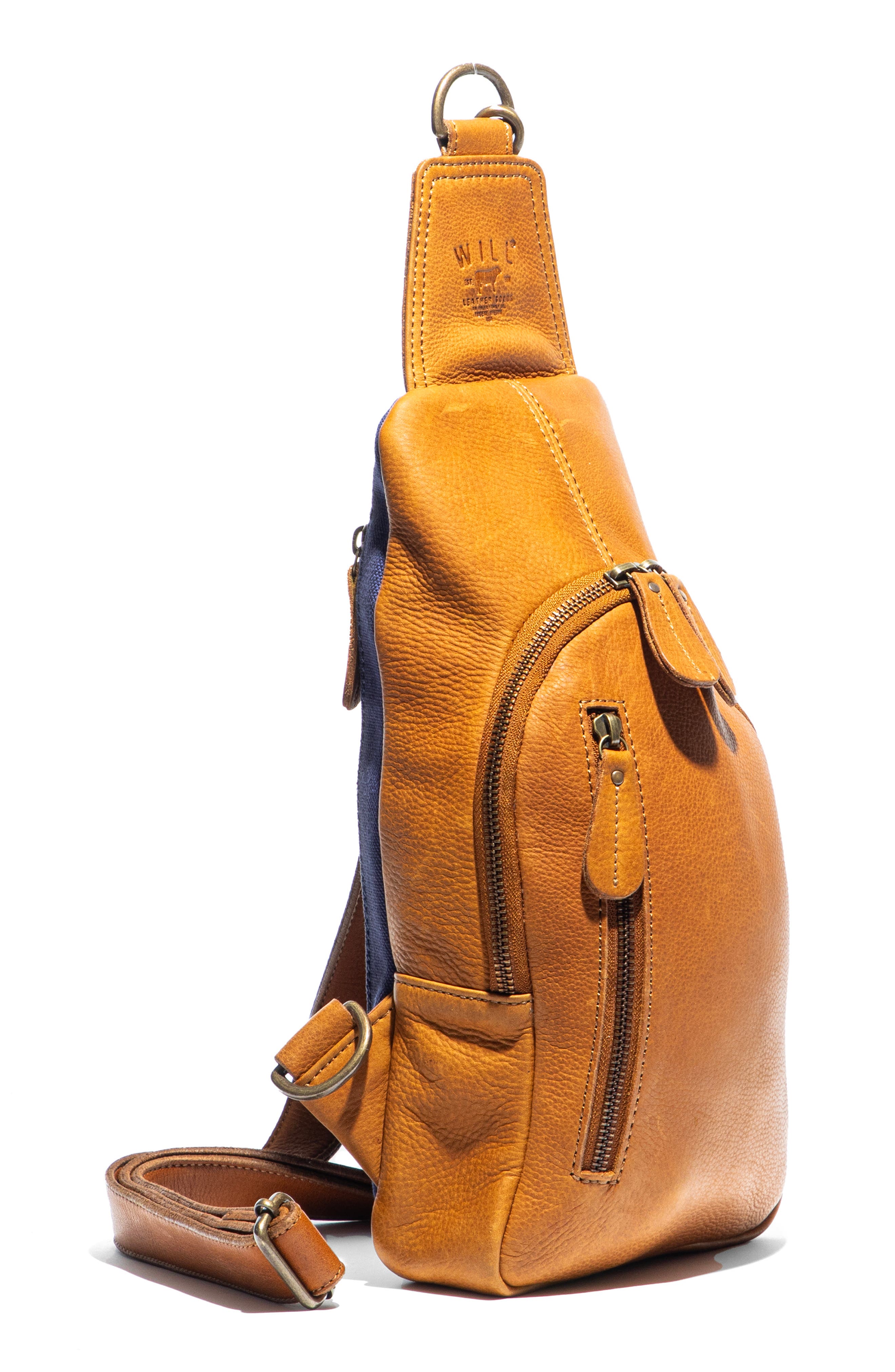 Zip Around Leather Sling Bag, Alternate, color, TAN