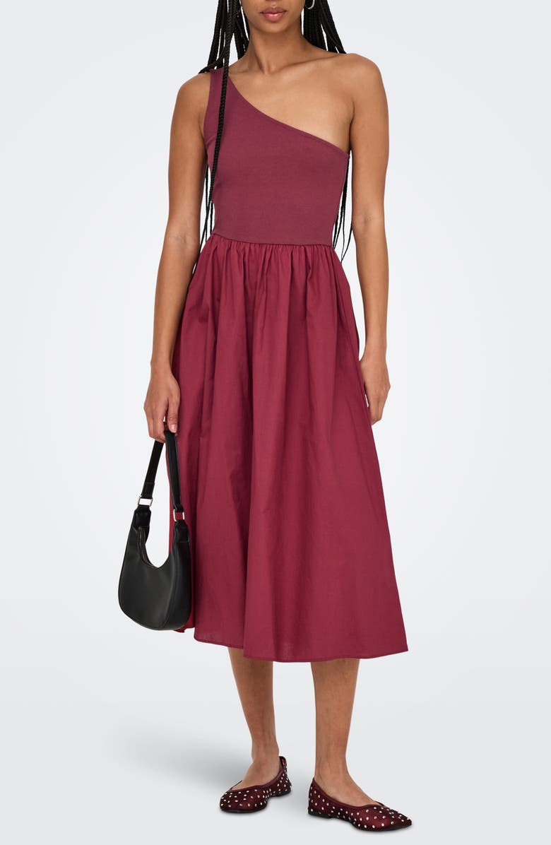 Only Iris life One-Shoulder Midi Dress, Main, color, Ruby Wine