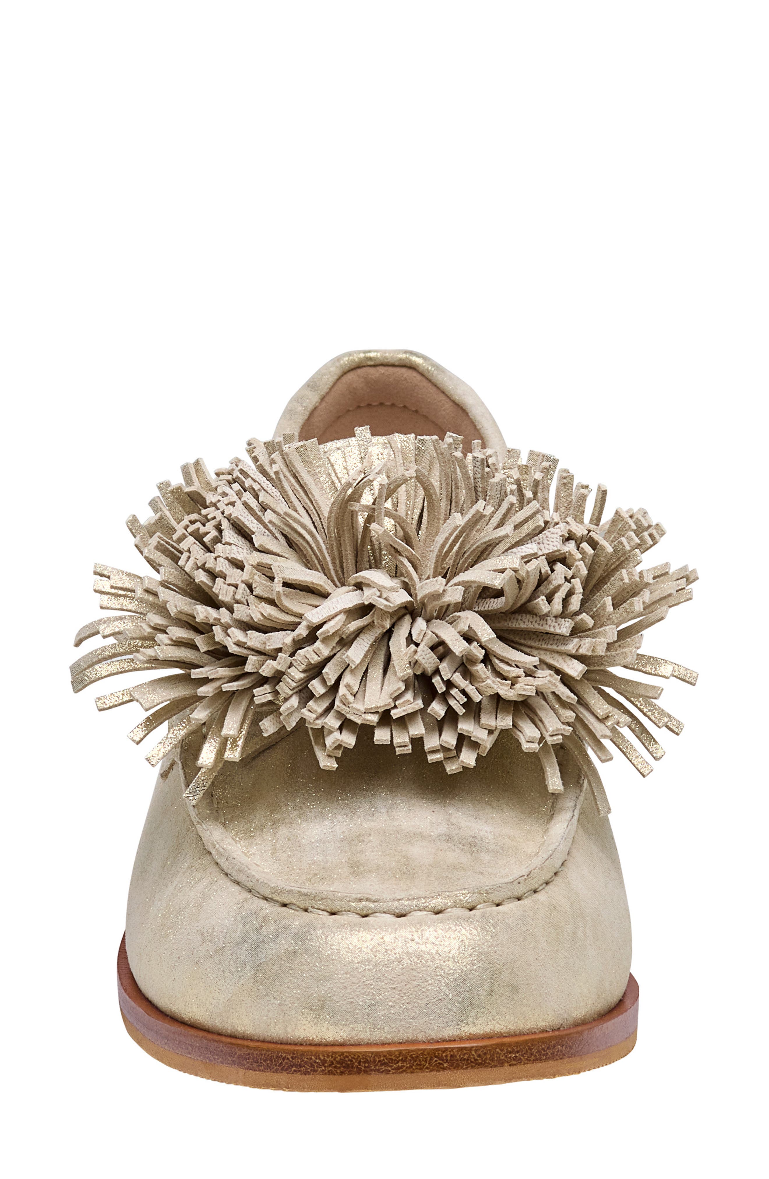 Gillian Pom Pom Loafer, Alternate, color, GOLD METALLIC KID SUEDE