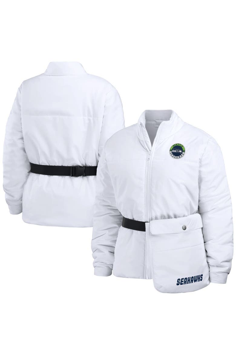 Women's WEAR by Erin Andrews  White Seattle Seahawks Packaway Full-Zip Puffer Jacket, Main, color, White